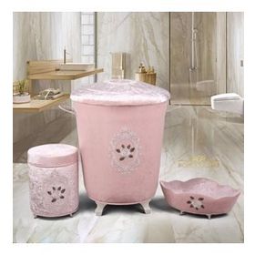 Bonny Home Shems Pudra 3'lü Kadife Banyo Kirli Çamaşır Sepeti Seti