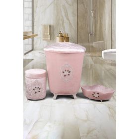 Bonny Home Shems Pudra 3'lü Kadife Banyo Kirli Çamaşır Sepeti Seti
