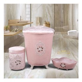 Bonny Home Shems Pudra 3'lü Kadife Banyo Kirli Çamaşır Sepeti Seti