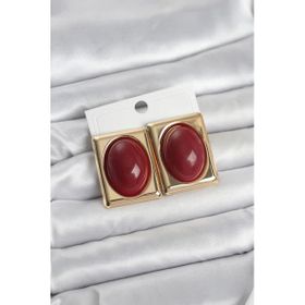 Bordo Kare Model Gold Renk Kadın Küpe