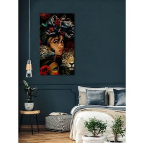 Bordo Sanat BRD-SNT-M-0584 50x90 cm Kadın ve Leoparlar Dekoratif Duvar Kanvas Tablo