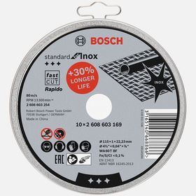 Bosch 115x1.0 mm Standard Seri Düz Rapido 10'lu Inox Taş Kesme Diski