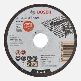 Bosch 115x1.0 mm Standard Seri Rapido Düz Inox Taş Kesme Diski