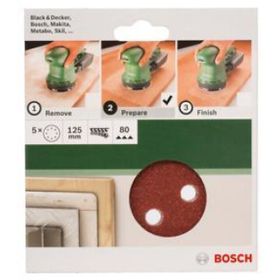 Bosch 2609256A24 Eksantirik 5'li 125 mm 80 Kum 8 Delik Zımpara Kağıdı
