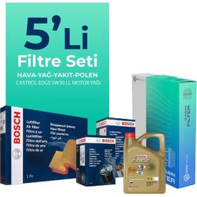 Bosch Audi A5 2.0 Dizel Castrol Motor Yağlı 2017-2021 5'li Filtre Bakım Seti