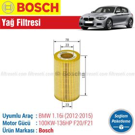 Bosch BMW 1.16i F20/F21 2012 2015 Filtre Bakım Seti