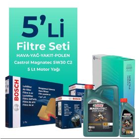 Bosch Citroen C5 2.0 Dizel Castrol Motor Yağlı 2004-2008 5'li Filtre Bakım Seti