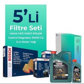 Bosch Citroen C5 2.0 Dizel Castrol Motor Yağlı 2004-2008 5'li Filtre Bakım Seti