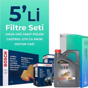 Bosch Dacia Duster 1.5 Blue DCI Dizel Castrol Motor Yağlı 2018-2022 5'li Filtre Bakım Seti