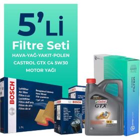 Bosch Dacia Lodgy 1.5 Blue DCI Dizel Castrol Motor Yağlı 2018-2022 5'li Filtre Bakım Seti