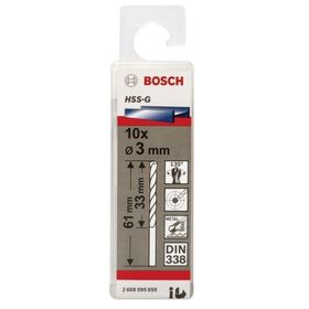 Bosch DIN338 HSS-G 3x33x61 mm 10lu Metal Matkap Ucu
