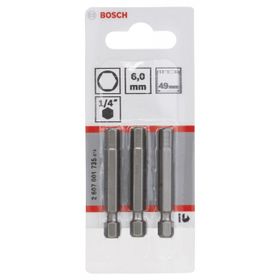Bosch Extra Hard Serisi HEX 6x49 mm 3'lü Vidalama Ucu