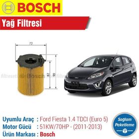 Bosch Ford Fiesta 1.4 TDCi Euro 5 2011-2013 Yağ Filtresi