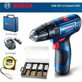 Bosch GSB 120-LI Tek Akü Darbeli Vidalama Makinesi ve 173 Parça Vidalama Sabitleme Seti + Metre