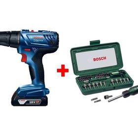 Bosch GSB 180'li 18 V 2 AH Darbeli Akülü Vidalama Şarjlı Matkap ve 46 Parça Vidalama Ucu Tornavida Seti