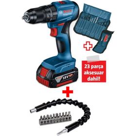Bosch GSB 185 LI Tek Akülü Kömürsüz Darbeli Matkap Vidalama Şarjlı Matkap ve 103 Parça Matkap Ucu Vidalama Ucu Aksesuar Seti