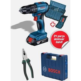 Bosch GSB 185-LI Tek Akülü Kömürsüz Darbeli Vidalama Şarjlı Matkap+25 Parça Aksesuar Seti