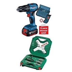 Bosch GSB 185-LI Tek Akülü Kömürsüz Darbeli Vidalama Şarjlı Matkap+54 Parça Aksesuar Seti