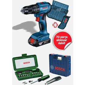 Bosch GSB 185-LI Tek Akülü Kömürsüz Darbeli Vidalama Şarjlı Matkap+70 Parça Aksesuar