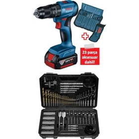 Bosch Gsb 185'lı Tek Akülü Kömürsüz Darbeli Matkap Vidalama Şarjlı Matkap ve 103 Parça Matkap Ucu Vidalama Ucu Aksesuar Seti