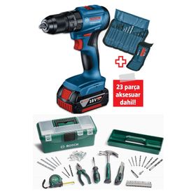 Bosch Gsb 185'lı Tek Akülü Kömürsüz Darbeli Matkap Vidalama Şarjlı Matkap ve 103 Parça Matkap Ucu Vidalama Ucu Aksesuar Seti