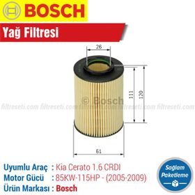 Bosch Kia Cerato 1.6 CRDI 2005 2009 Filtre Bakım Seti