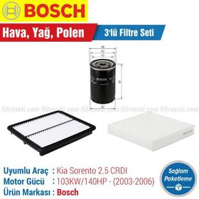 Bosch Kia Sorento 2.5 CRDI 2003 2006 140HP Filtre Bakım Seti