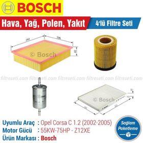 Bosch Opel Corsa C 1.2 16V. 2002 2005 Filtre Bakım Seti