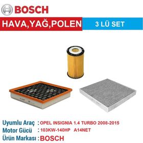 Bosch Opel İnsignia 1.4 Turbo 2008 2015 Filtre Bakım Seti
