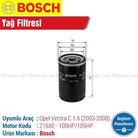 Bosch Opel Vectra C 1.6 2003-2008 Yağ Filtresi