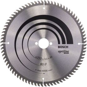 Bosch Optiline Wood Ahşap 250 mm 80 Diş Elmas Daire Testere Bıçağı