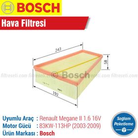Bosch Renault Megane 2 1.6 16V 2003 2009 Filtre Bakım Seti