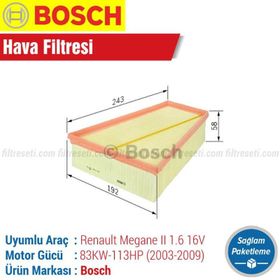 Bosch Renault Megane 2 1.6 16V 2003-2009 Hava Filtresi