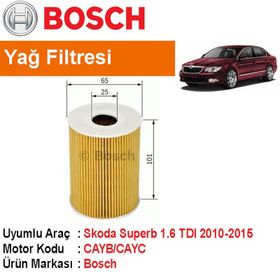 Bosch Skoda Superb 1.6 TDI 2010-2015 Yağ Filtresi