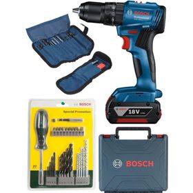 Bosch Tek Akülü Kömürsüz Darbeli Matkap Vidalama Şarjlı Matkap + 50 Parça Matkap Ucu Vidalama Ucu