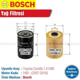 Bosch Toyota Corolla 1.4 D4D 2007-2016 Yağ Filtresi