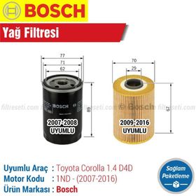 Bosch Toyota Corolla 1.4 D4D 2007-2016 Yağ Filtresi