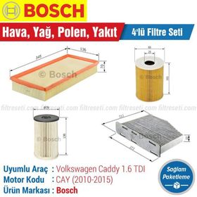 Bosch Volkswagen Caddy 1.6 TDI 2010 2015 Filtre Bakım Seti