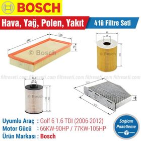 Bosch Volkswagen Golf 6 1.6 TDI 2008 2012 Filtre Bakım Seti
