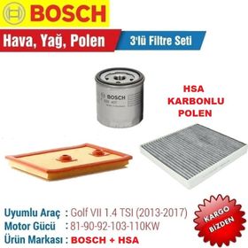 Bosch Volkswagen Golf 7 1.2 ve 1.4 TSI 2013 2017 Filtre Bakım Seti