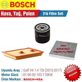 Bosch Volkswagen Golf 7 1.2 ve 1.4 TSI 2013 2017 Filtre Bakım Seti