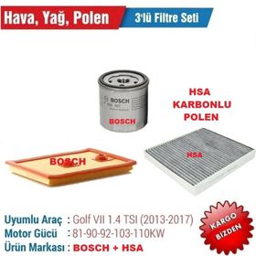 Bosch Volkswagen Golf 7 1.2 ve 1.4 TSI 2013 2017 Filtre Bakım Seti