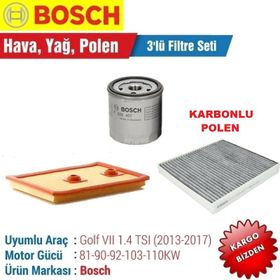 Bosch Volkswagen Golf 7 1.2 ve 1.4 TSI 2013 2017 Filtre Bakım Seti