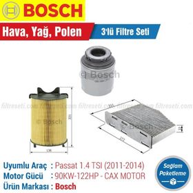 Bosch Volkswagen Passat 1.4 TSI 2011 2014 Filtre Bakım Seti