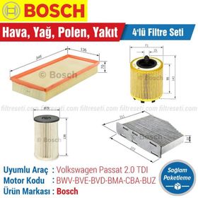 Bosch Volkswagen Passat 2.0 TDI 2005 2011 Filtre Bakım Seti