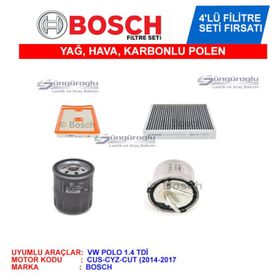 Bosch Volkswagen Polo 1.4 TDI 2014 2017 Filtre Bakım Seti
