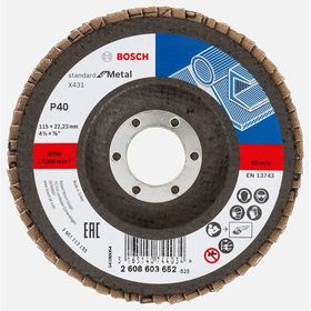 Bosch X431 115 mm 40 Kum Standard Seri Metal için Alüminyum Oksit Flap Zımpara Diski