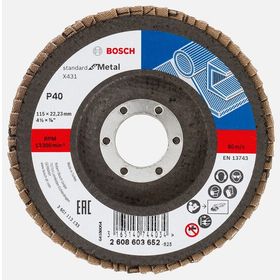 Bosch X431 115 mm 40 Kum Standard Seri Metal için Alüminyum Oksit Flap Zımpara Diski