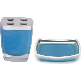 Bosphorus Gri Mavi Model Poliresin 2'li Banyo Seti