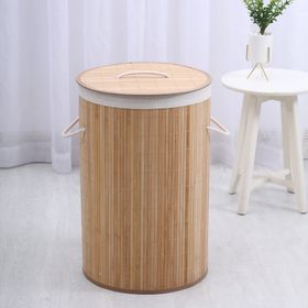 Bosphorus Homi BA1315N Bambu Kapaklı El Yapımı Ahşap 35x35x60 cm Çamaşır Sepeti